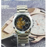Unique Men Automatic Watch J268- Male Stainless Steel Skeleton Auto Mechanical Watches Steel Band Wristwatch