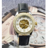 Luxury Automatic Watch J273- Female Stainless Steel Skeleton With Jewel Auto Mechanical Watches Leather Band Wristwatch