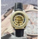 Lovely Automatic Watch J274- Female Stainless Steel Skeleton With Jewel Auto Mechanical Watches Leather Band Wristwatch