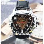 Dynamic Inverted Triangle Automatic Watch J278- Male Stainless Steel Skeleton Auto Mechanical Watches Leather Band Wristwatch