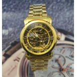Golden Men Automatic Watch J281- Male Stainless Steel Skeleton Auto Mechanical Watches Steel Band Wristwatch