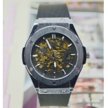 Best Gift Men Automatic Watch J294- Male Stainless Steel Skeleton Auto Mechanical Watches Leather Band Wristwatch
