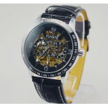 High Definition Automatic Watch J161- Male Stainless Steel Skeleton Auto Mechanical Watches Leather Band Wristwatch