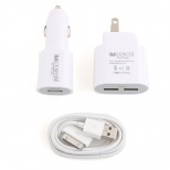 2-in-1 USA Standard Travel Charger Car Charge for iPad iPhone Android Phone -White