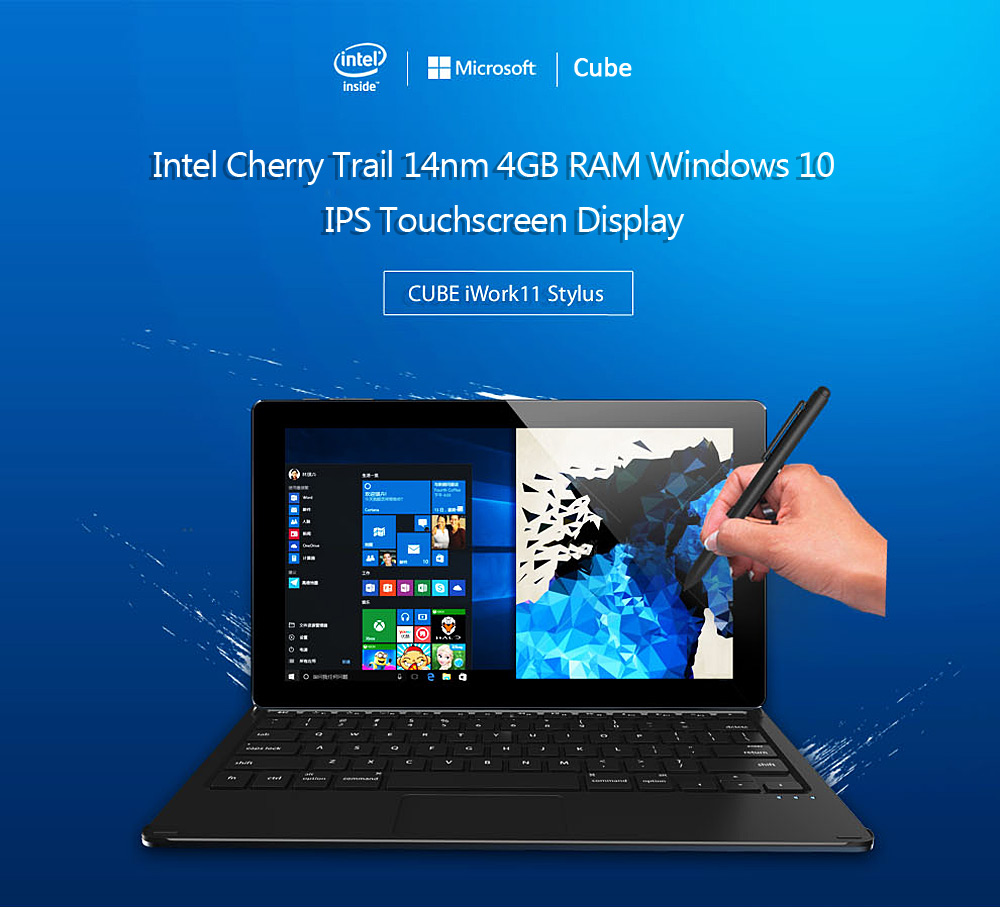 Cube iWork11 Tablet PC Intel Cherry Trail Z8300 64bit Quad Core 1.44GHz with 10.6 inch FHD IPS Screen Windows 10 4GB RAM 64GB ROM Dual Cameras GPS Supported