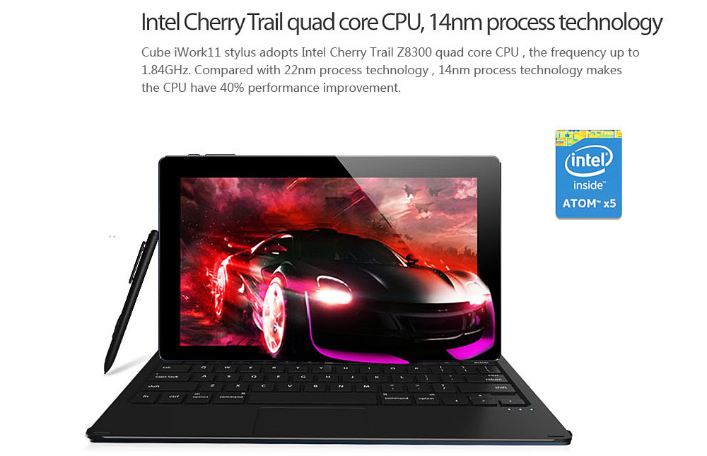 Cube iWork11 Tablet PC Intel Cherry Trail Z8300 64bit Quad Core 1.44GHz with 10.6 inch FHD IPS Screen Windows 10 4GB RAM 64GB ROM Dual Cameras GPS Supported