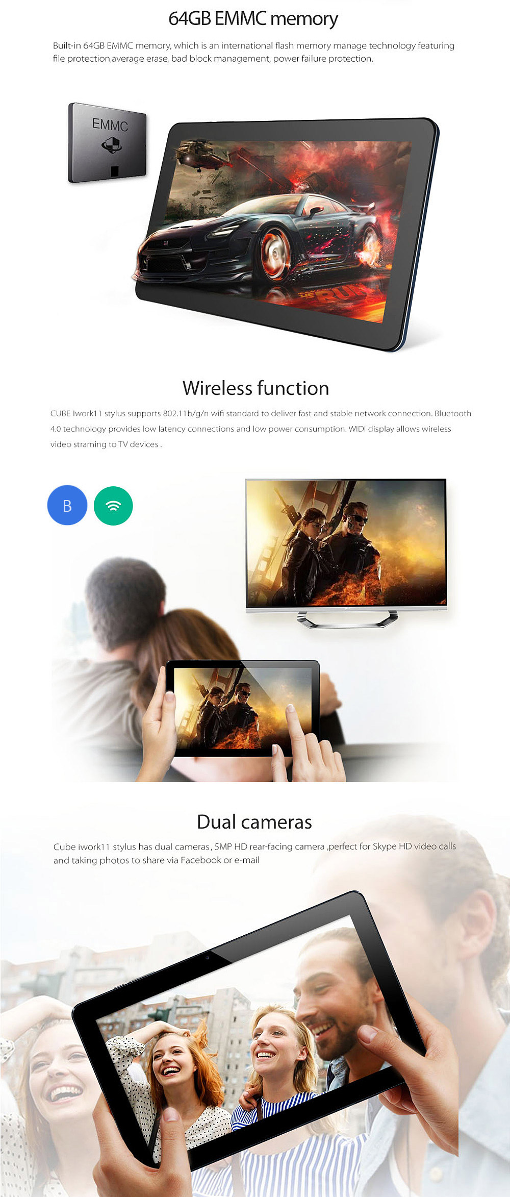 Cube iWork11 Tablet PC Intel Cherry Trail Z8300 64bit Quad Core 1.44GHz with 10.6 inch FHD IPS Screen Windows 10 4GB RAM 64GB ROM Dual Cameras GPS Supported