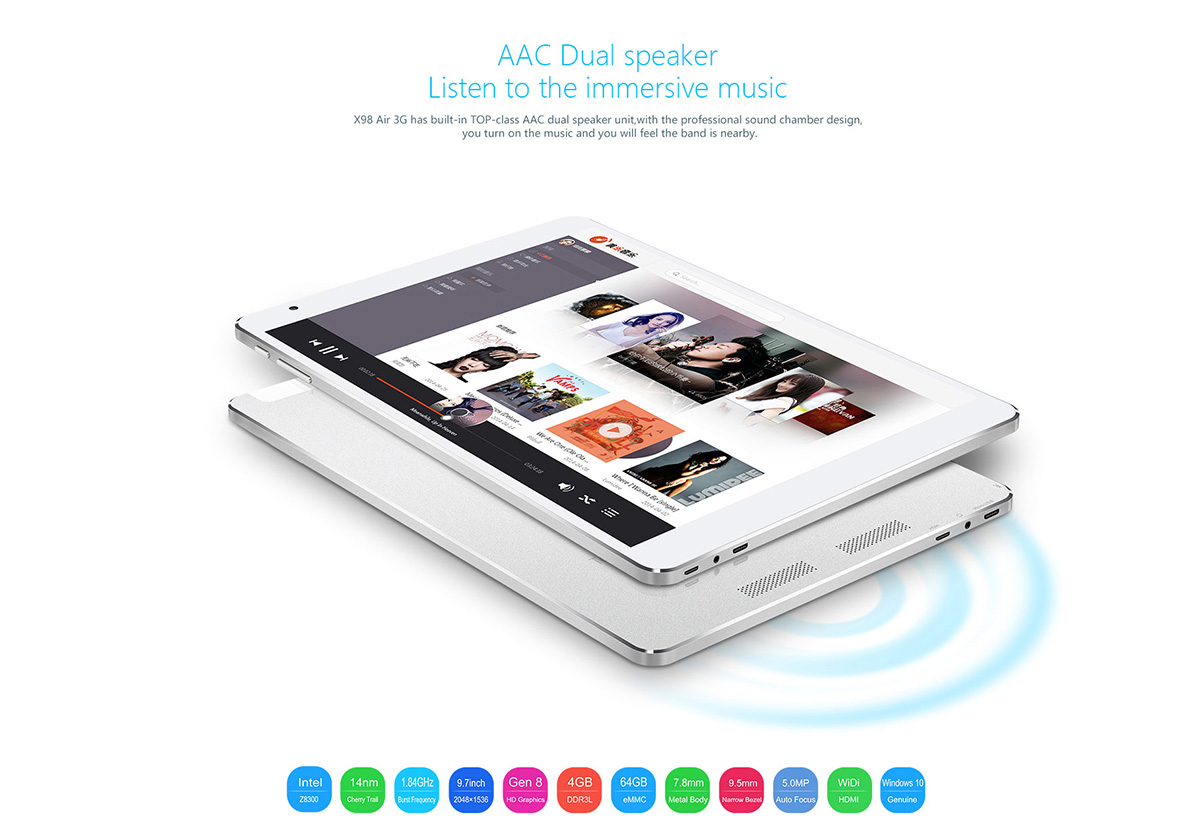Teclast X98 Plus Tablet PC Intel Cherry Trail Z8300 64bit Quad Core 1.84GHz with 9.7 inch QXGA IPS Retina Screen Windows 10 64GB ROM Cameras