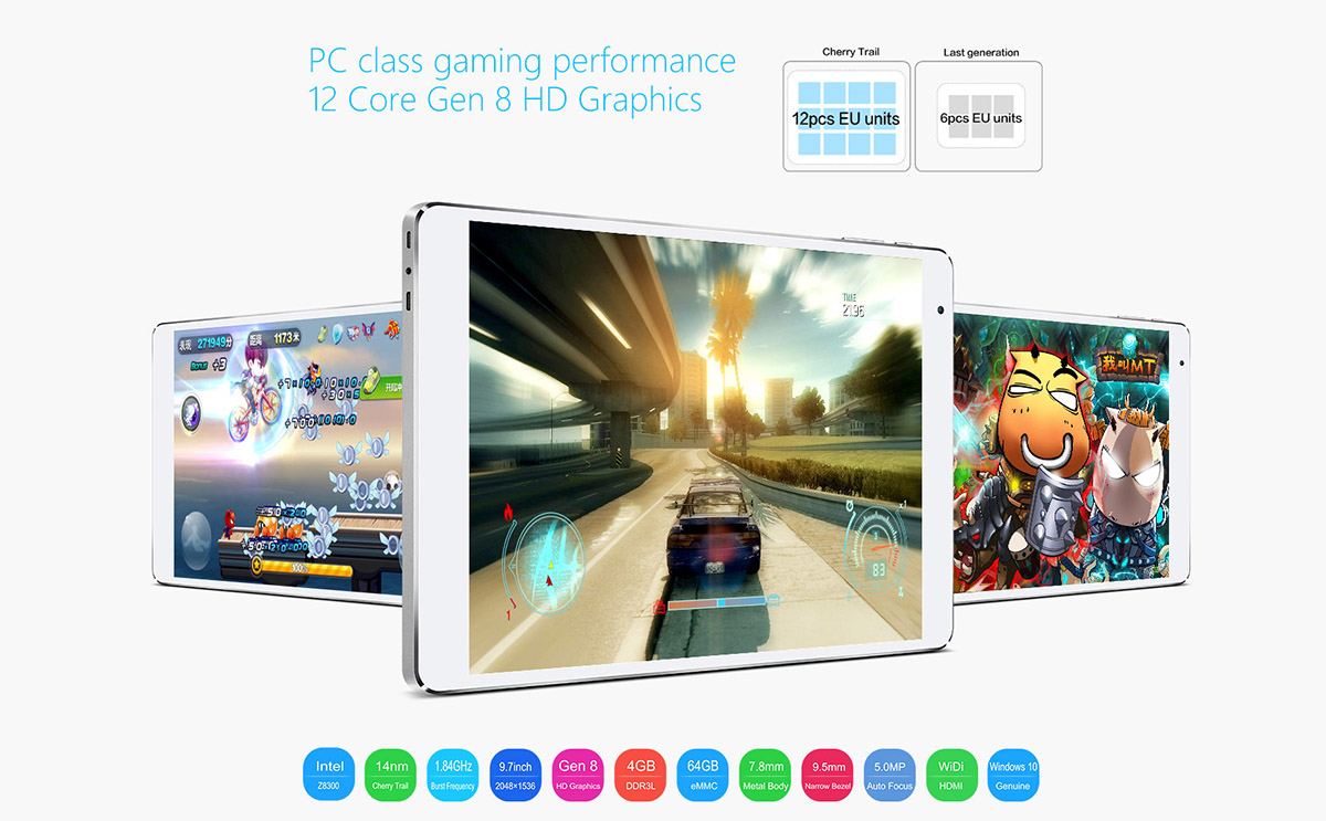 Teclast X98 Plus Tablet PC Intel Cherry Trail Z8300 64bit Quad Core 1.84GHz with 9.7 inch QXGA IPS Retina Screen Windows 10 64GB ROM Cameras