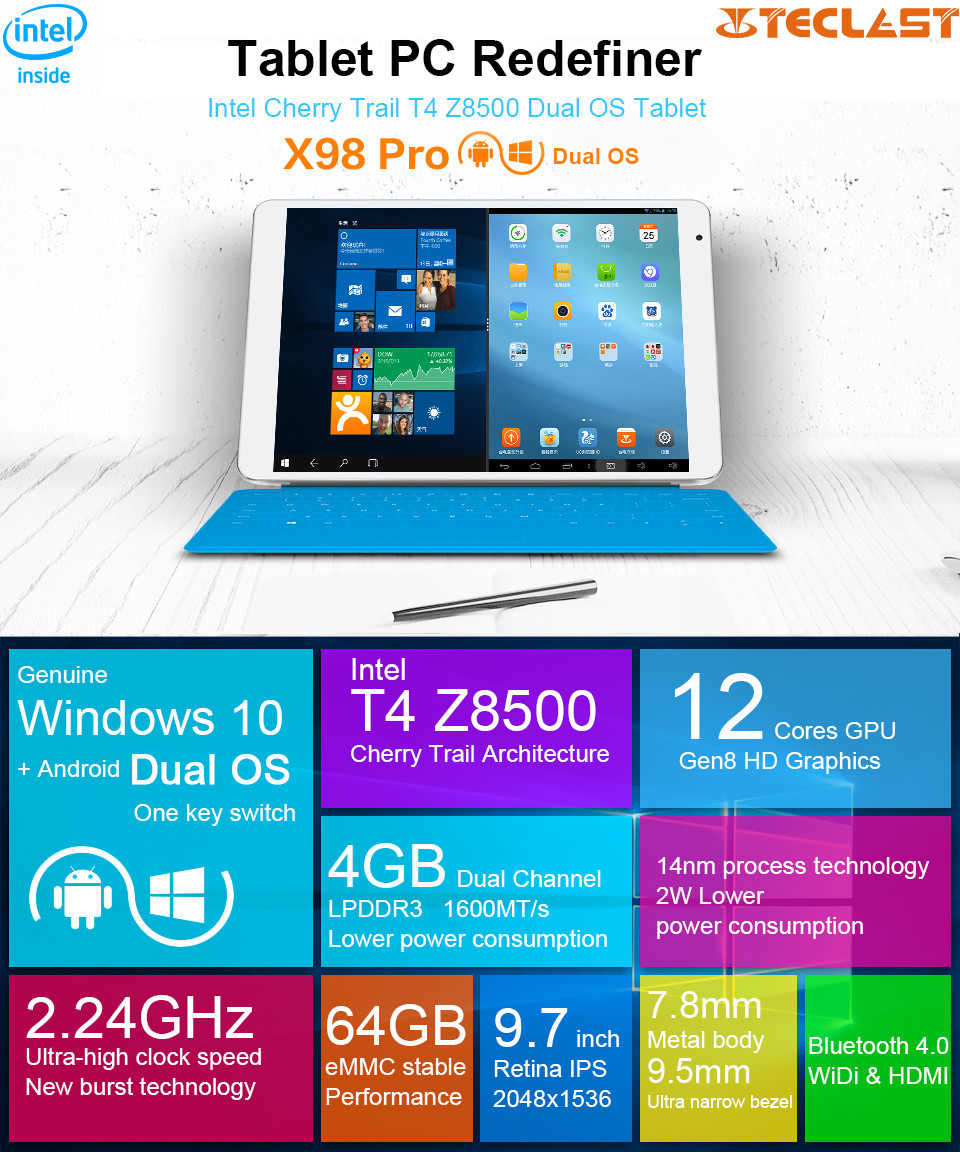 Teclast X98 Pro Dual OS Windows 10  Android 5.1 Tablet PC